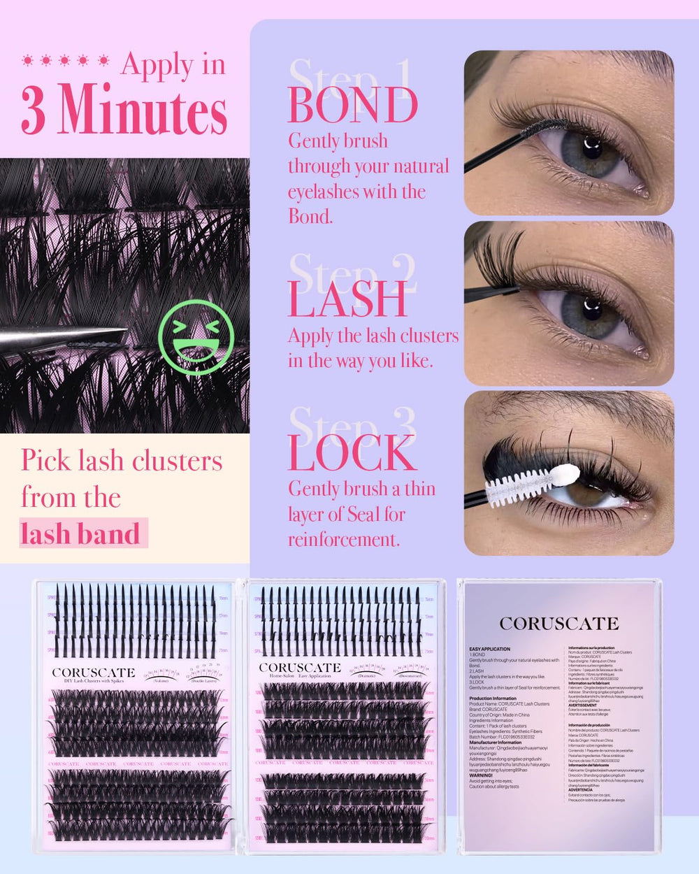 CORUSCATE Lash Clusters Kit complete tools for at-home mapping and application