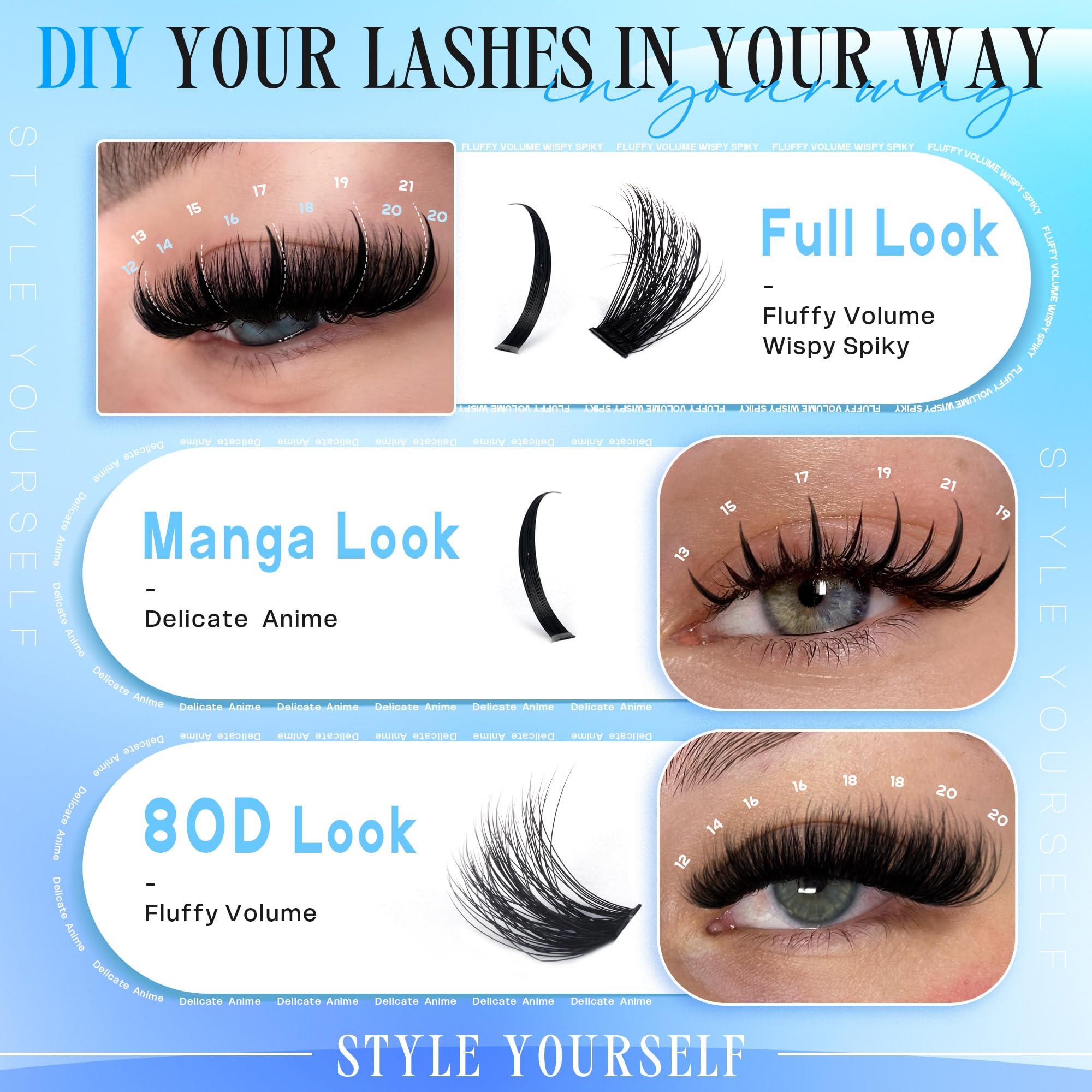 CORUSCATE lash clusters manga spike 13-21mm create spike-y drama.