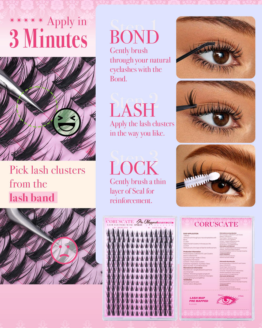 CORUSCATE Manga Lash Clusters hybrid-volumized look demonstrates manga-inspired glamour.