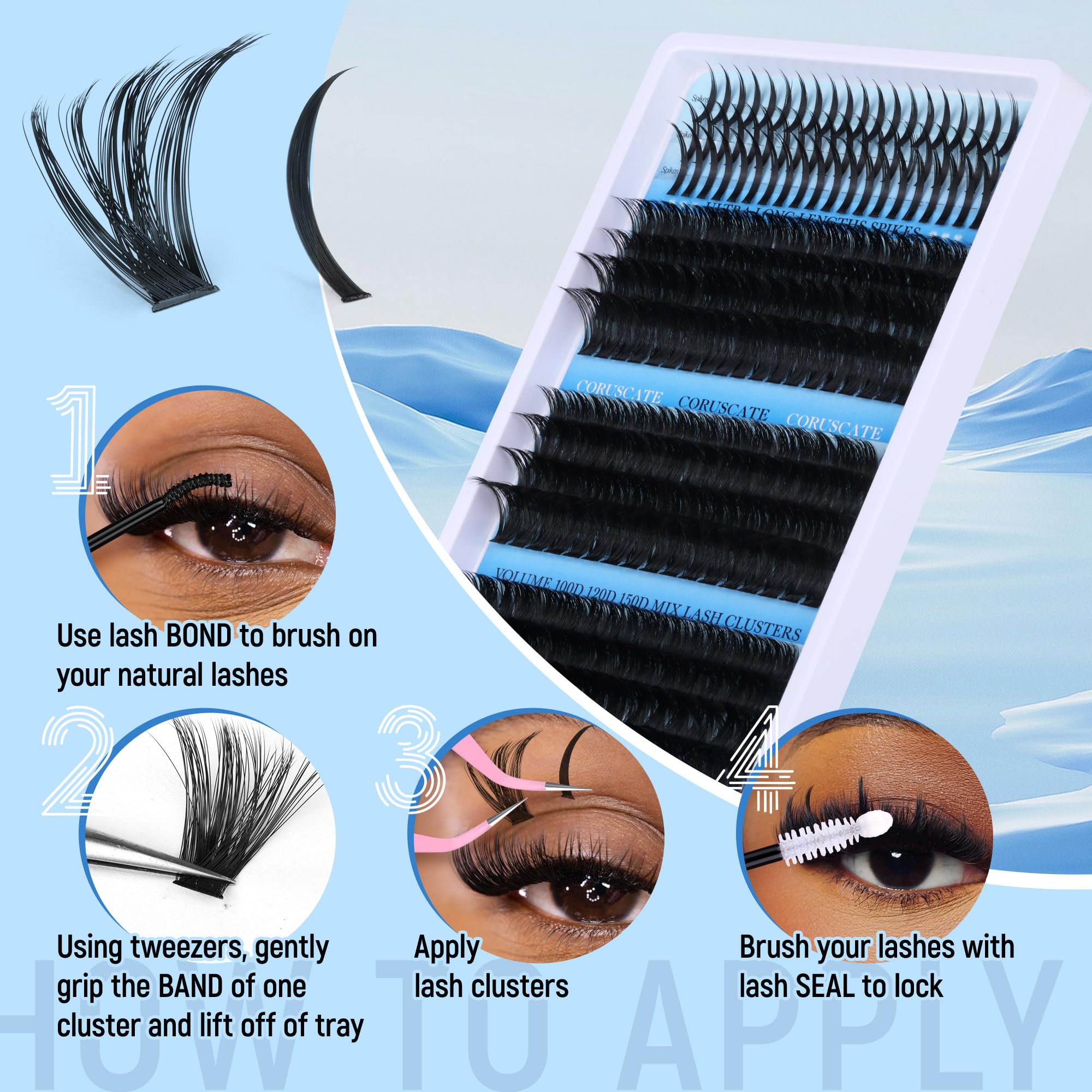 CORUSCATE premium German fiber lashes are lightweight and durable for reuse.