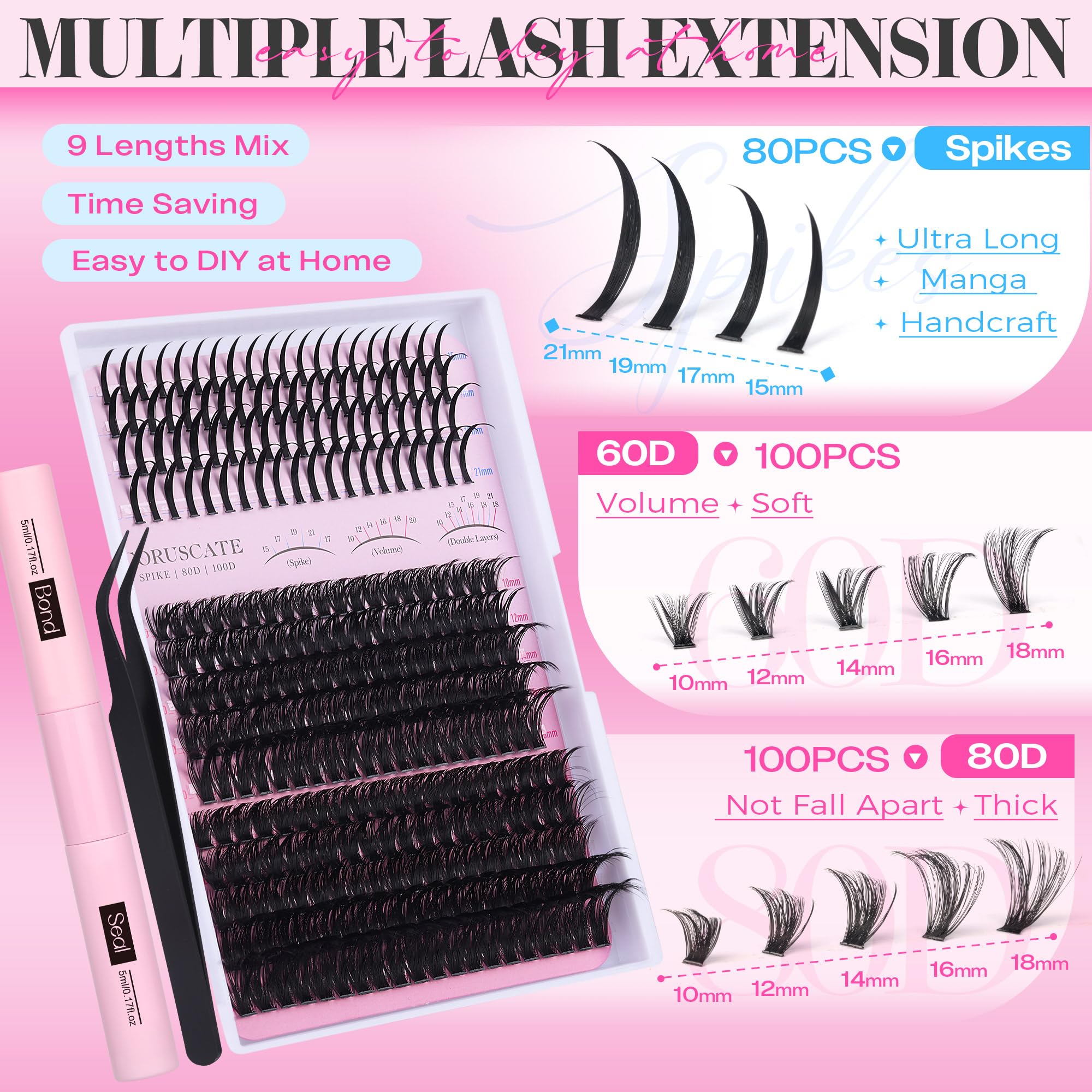 CORUSCATE spike lashes 15-21mm detail highlighting dramatic spike look.
