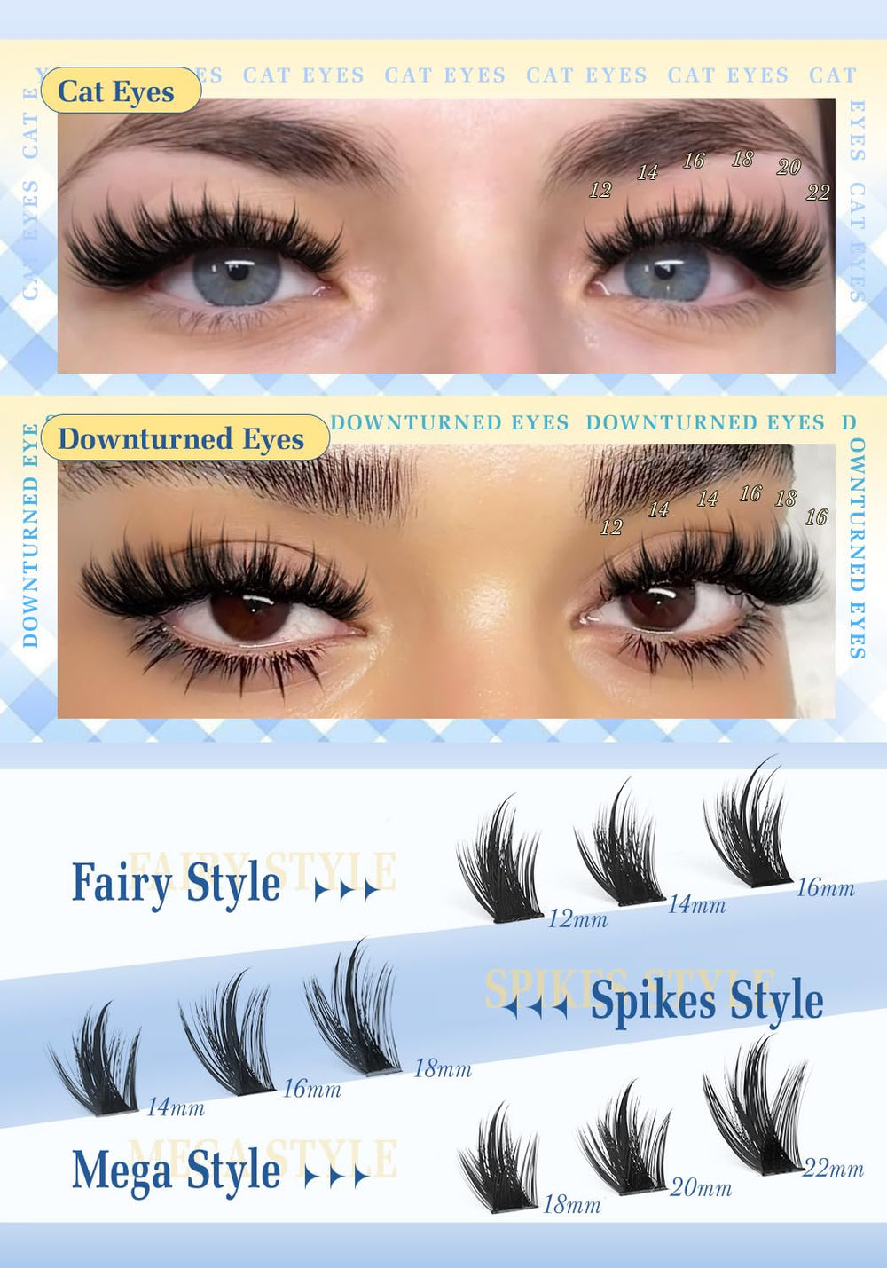 CORUSCATE Spikes Lash Clusters 12-22mm: customizable length for personalized styles.