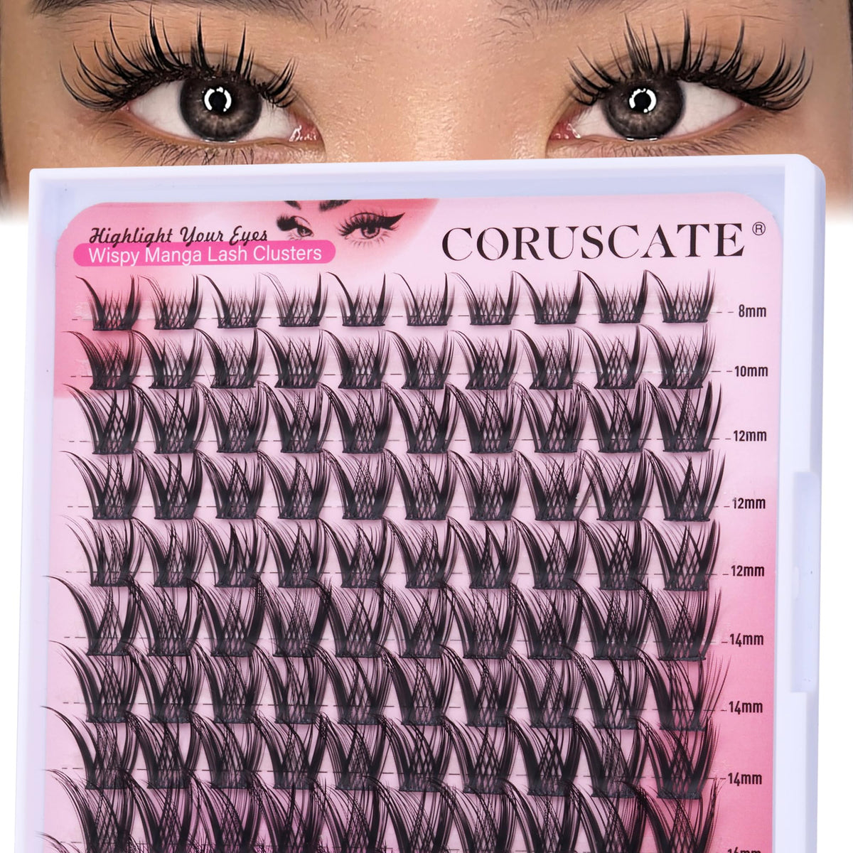 CORUSCATE wispy lash clusters 8-16mm provide natural volume for daily eye looks.