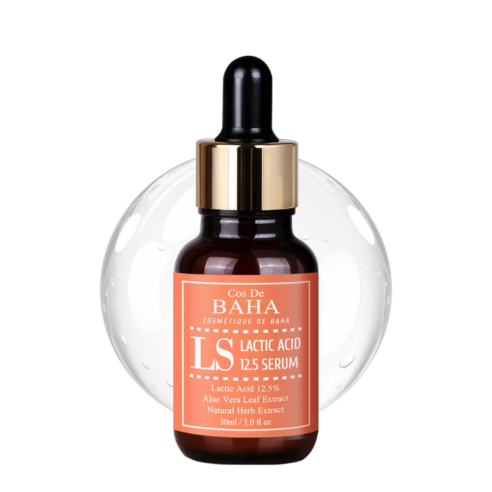 Cos De BAHA lactic acid serum bottle with pump for easy nighttime exfoliation