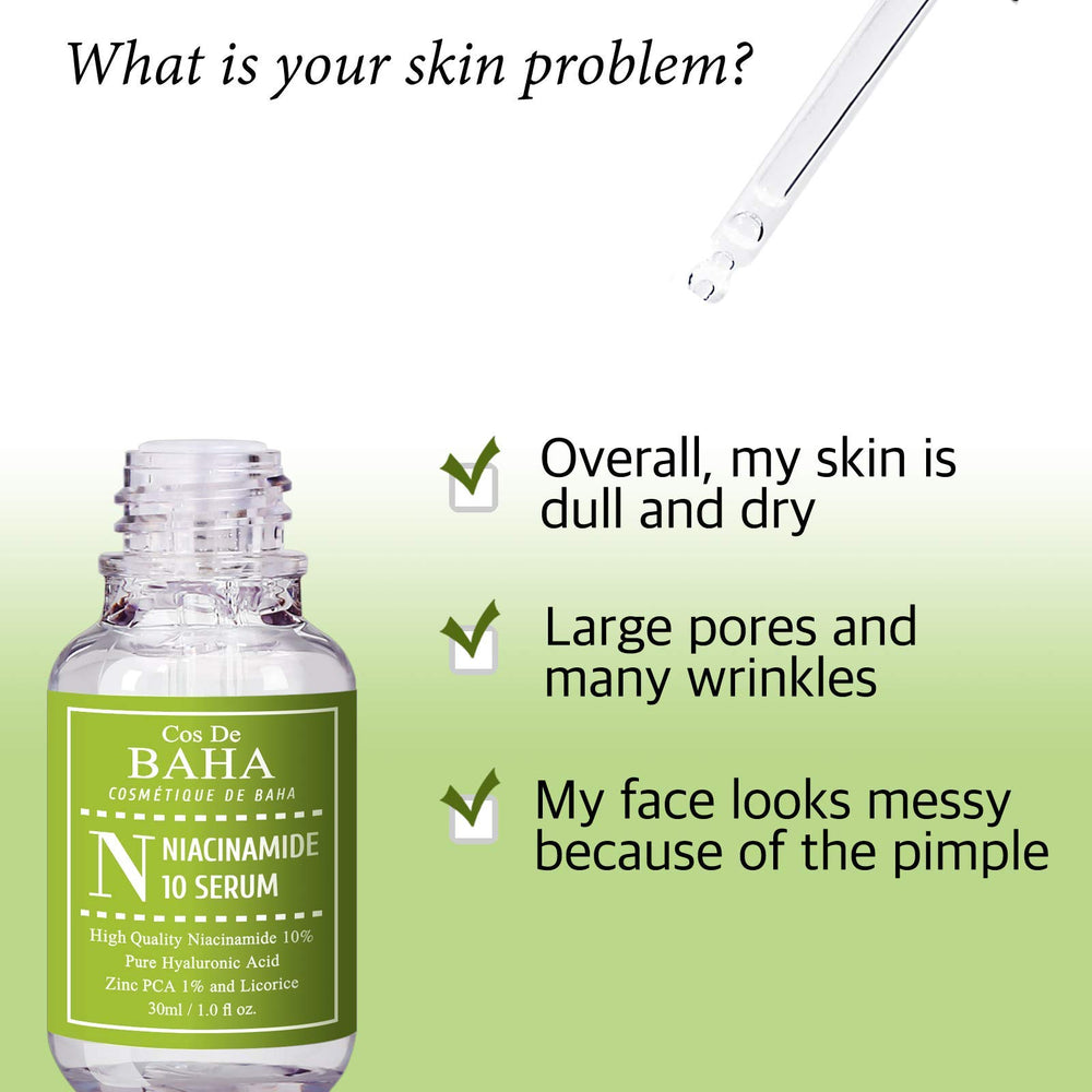 Cos De BAHA Niacinamide Serum packaging detail emphasizing clean design