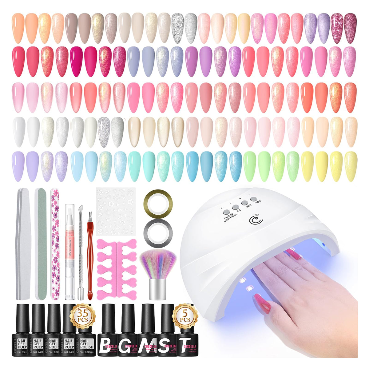 COSCELIA 52-piece gel kit with UV light for at-home manicures.
