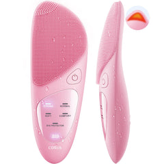 COSLUS facial cleansing brush silicone bristles close-up showing gentle exfoliation for all skin types.