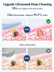 COSLUS silicone bristles close-up highlighting soft texture for gentle exfoliation.