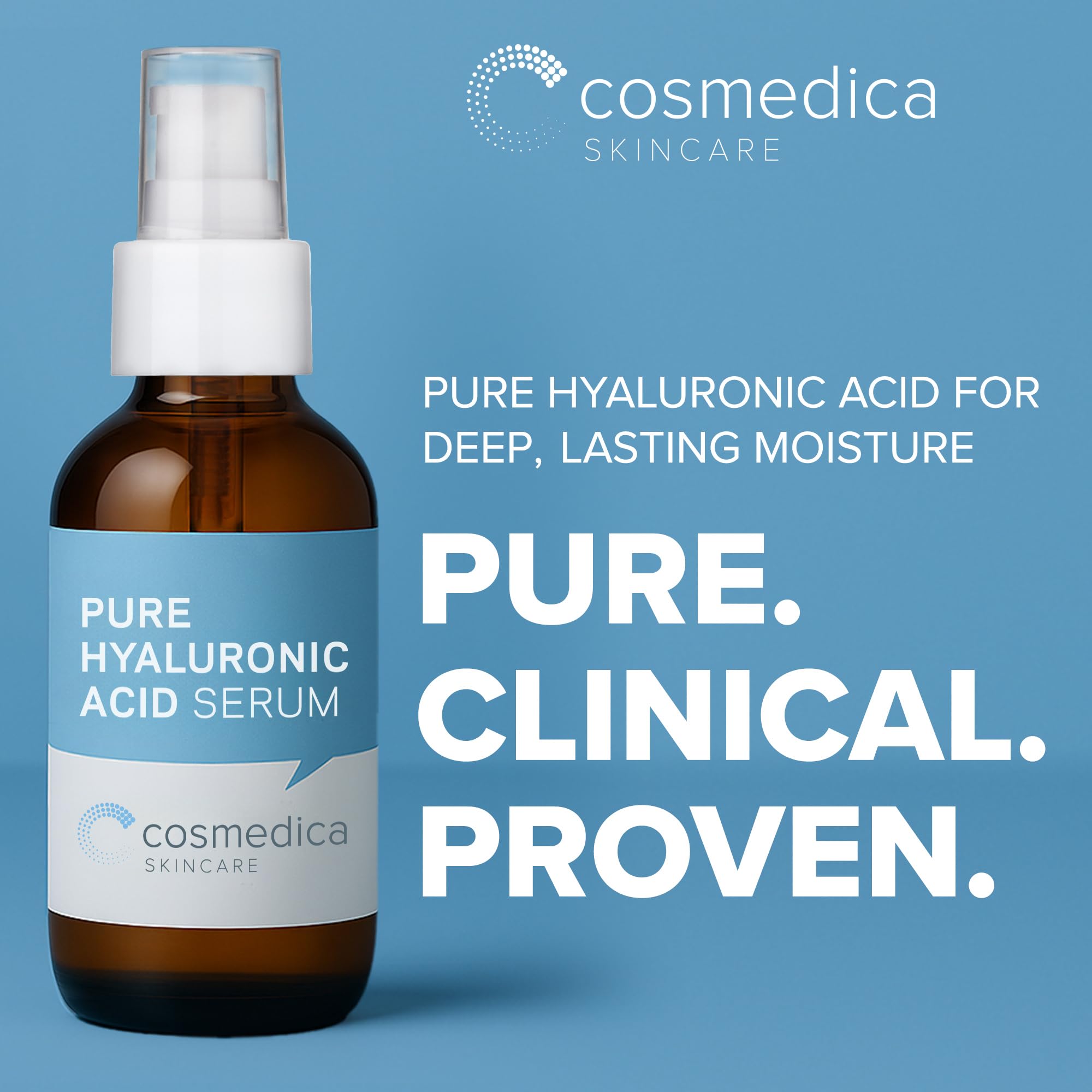 Cosmedica Hyaluronic Acid Serum applied to the face for balanced moisture and glow.