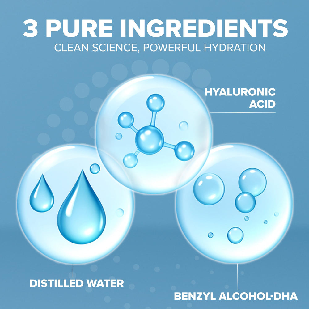 Cosmedica Skincare Hyaluronic Acid Serum texture swatch shows plump, dewy skin.