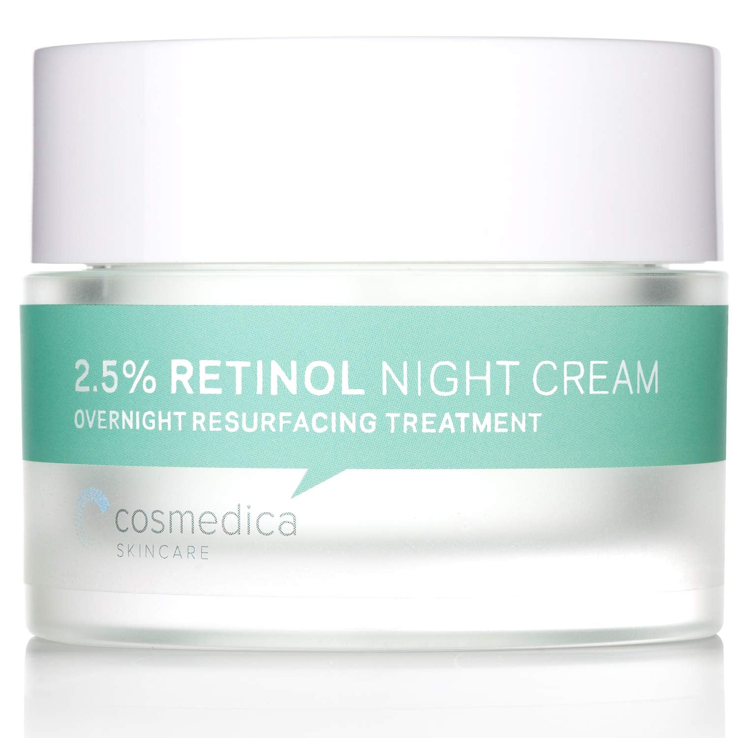 Cosmedica Retinol Night Cream bottle on vanity for nightly hydration and smoothing