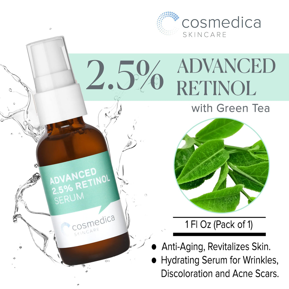 Cosmedica Retinol Serum dropper dispense enables precise nightly applications.