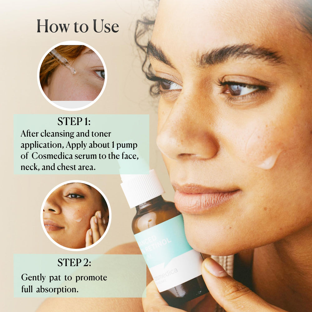 Cosmedica Retinol Serum packaging box signals cruelty-free, paraben-free formula.