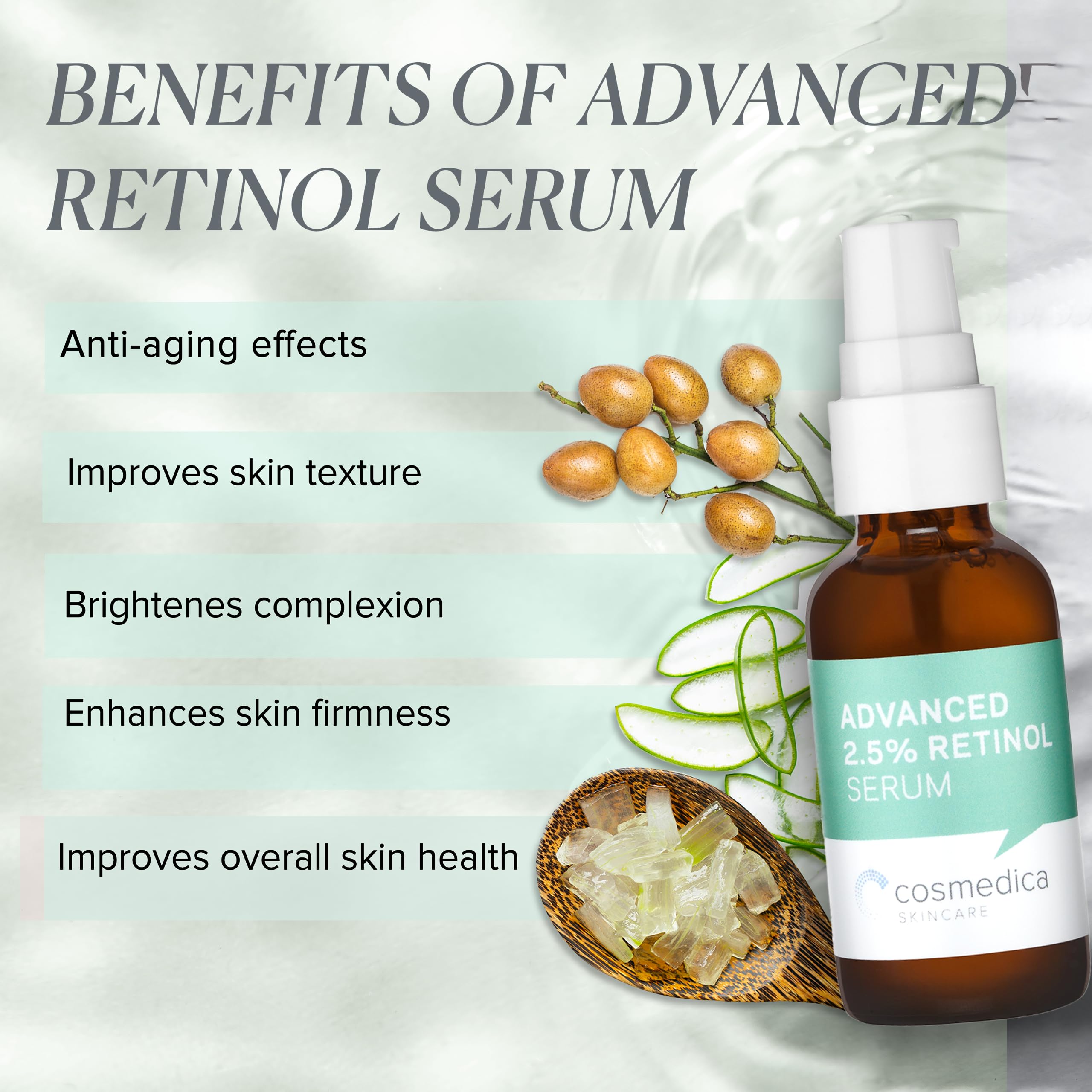 Cosmedica Retinol Serum texture on skin suggests smoother, even tone.