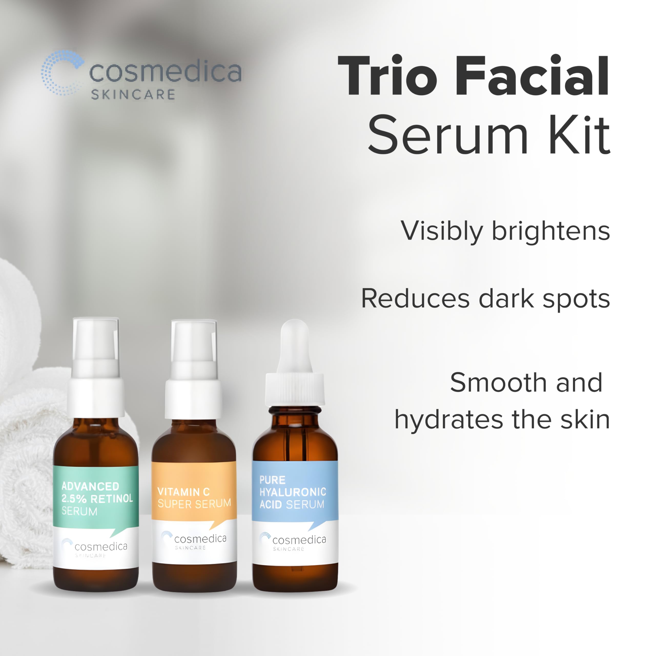Cosmedica Skincare Daily routine scene with serums and cleanser for a fresh start