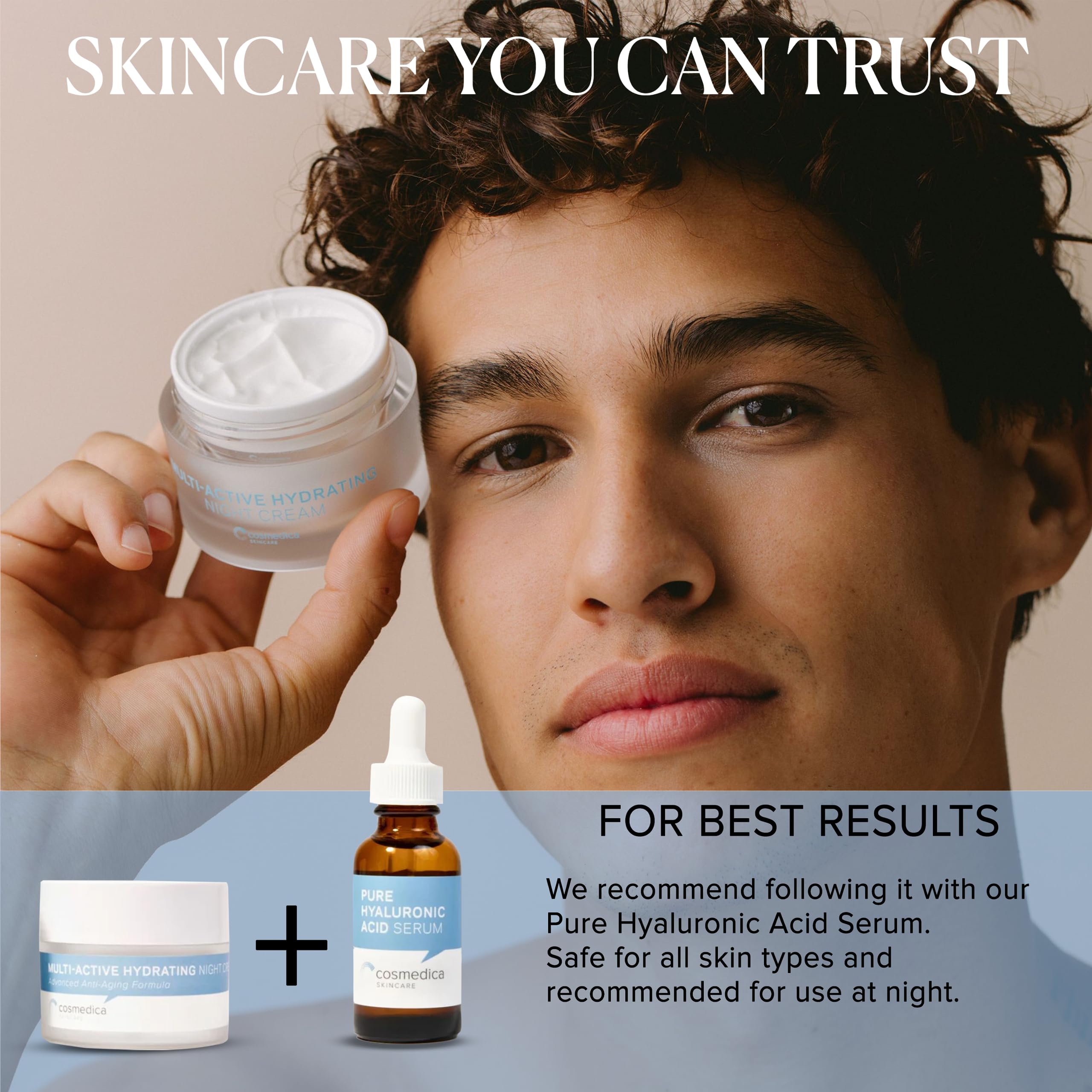 Packaging and branding shot of Cosmedica Skincare night cream.