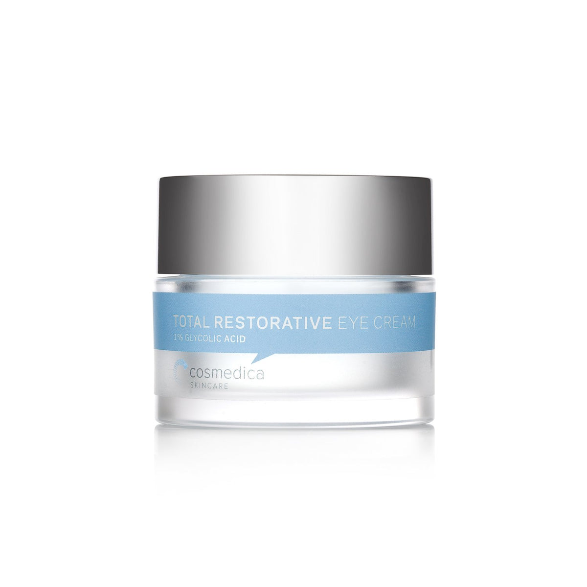 Cosmedica Skincare Total Restorative Eye Cream bottle delivering intense hydration for the delicate eye area and brightening potential