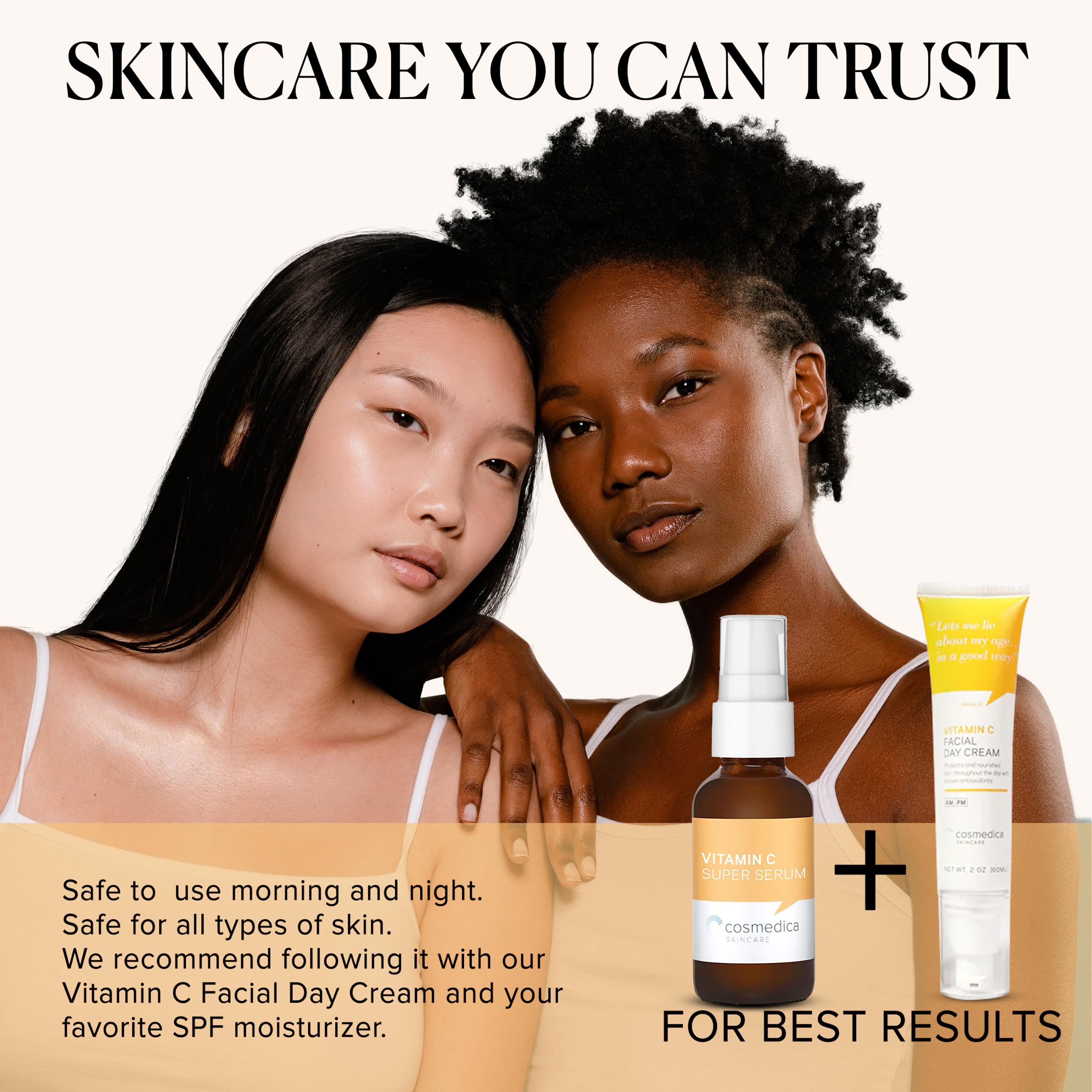 Ingredient list highlights hyaluronic acid and vitamin E in Cosmedica Serum.