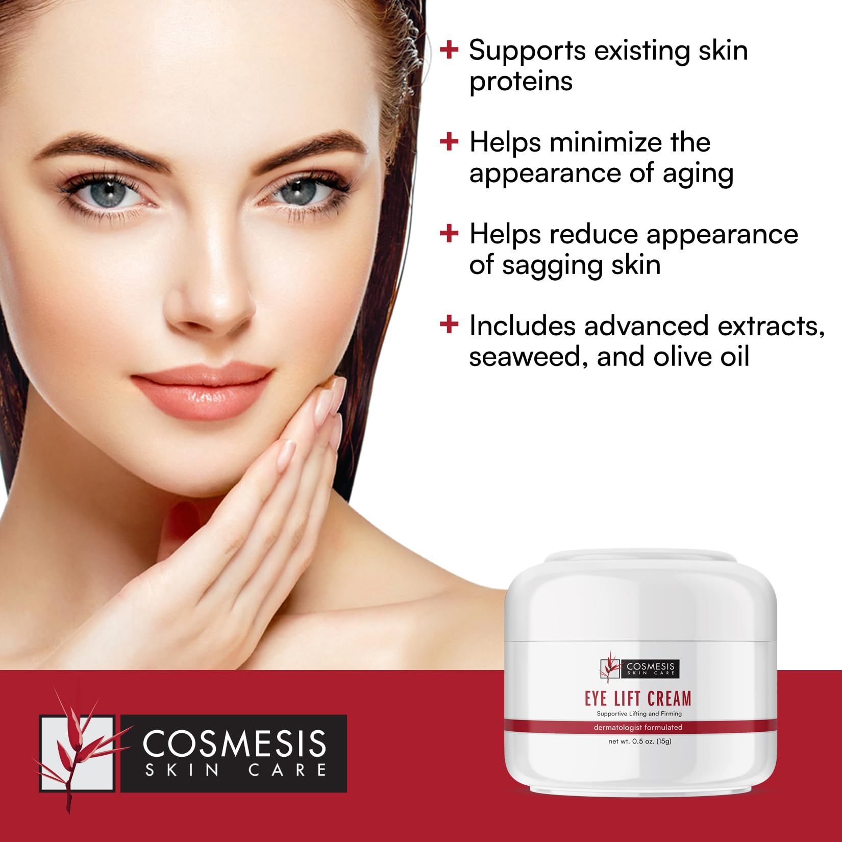 Cosmesis Eye Lift Cream application under the eye, smoothing and hydrating