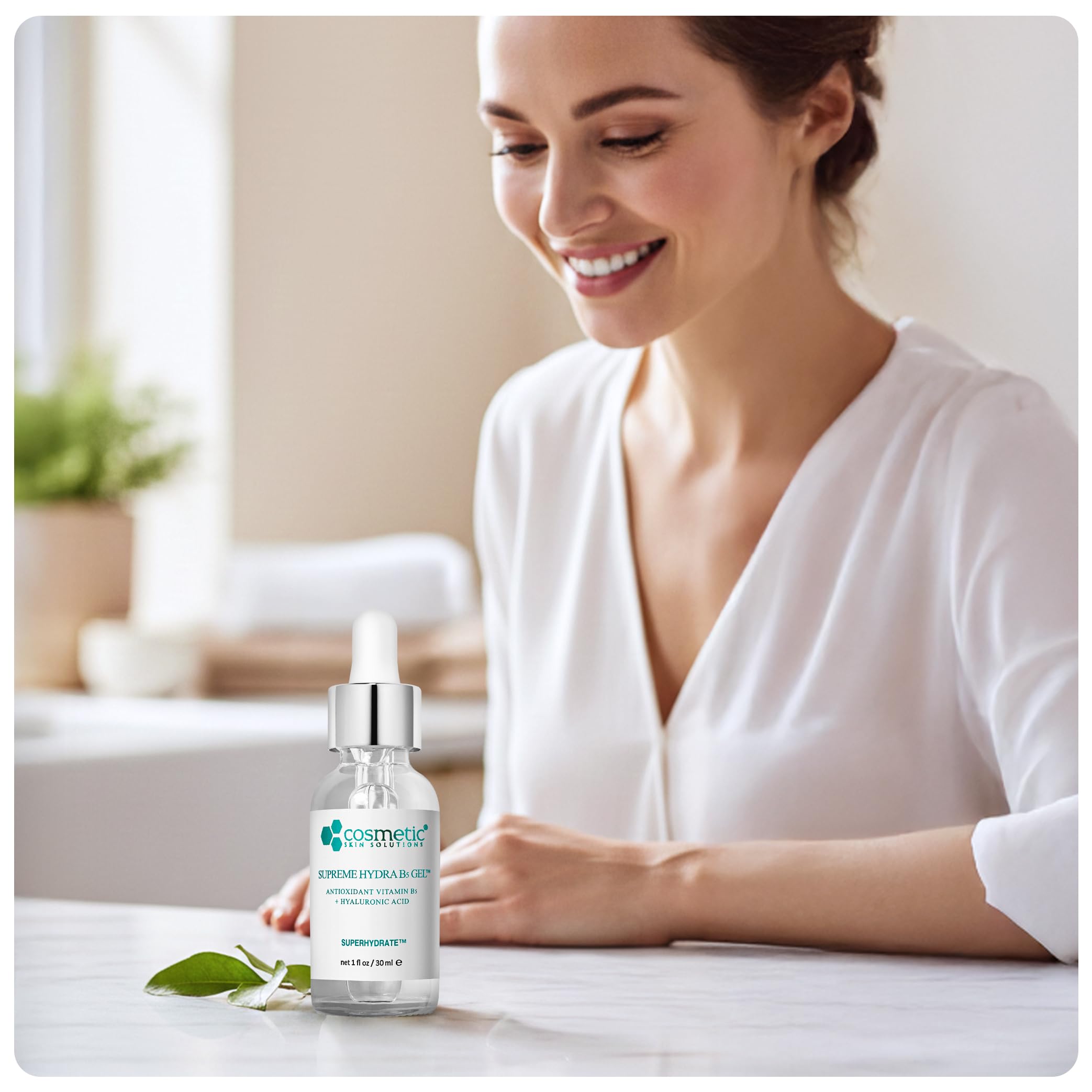 Cosmetic Skin Solutions Supreme Hydra B5 Gel minimalist packaging communicates clean design.
