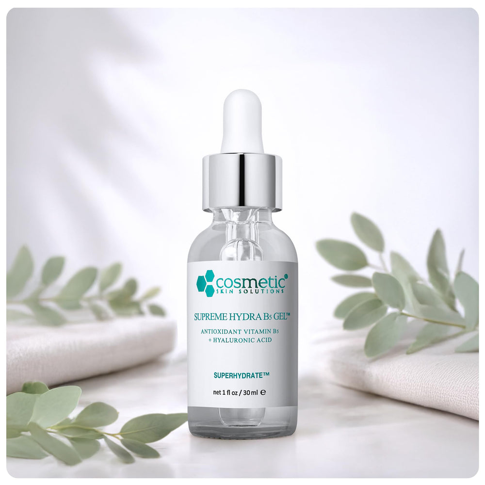 Cosmetic Skin Solutions Supreme Hydra B5 Gel on skin displays a refreshed, balanced look.