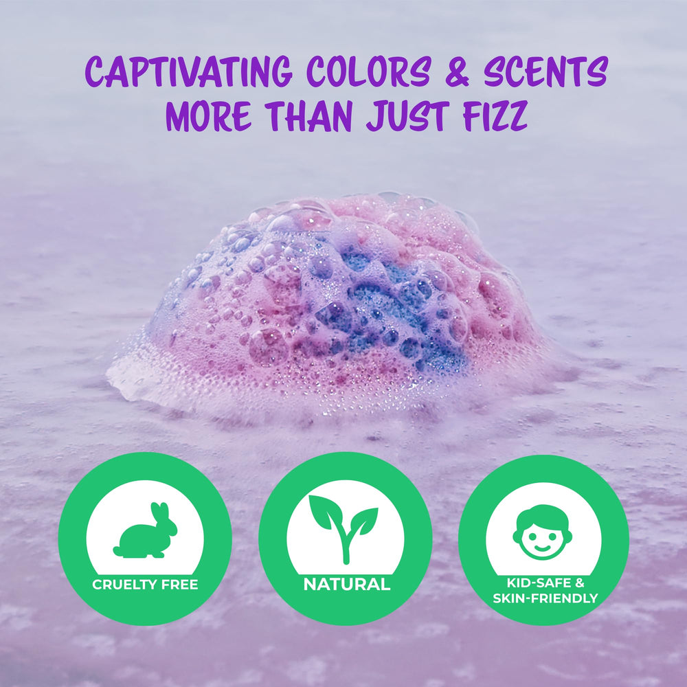 Cosmetics Stories bath bomb with organic essential oils for gentle fragrance.