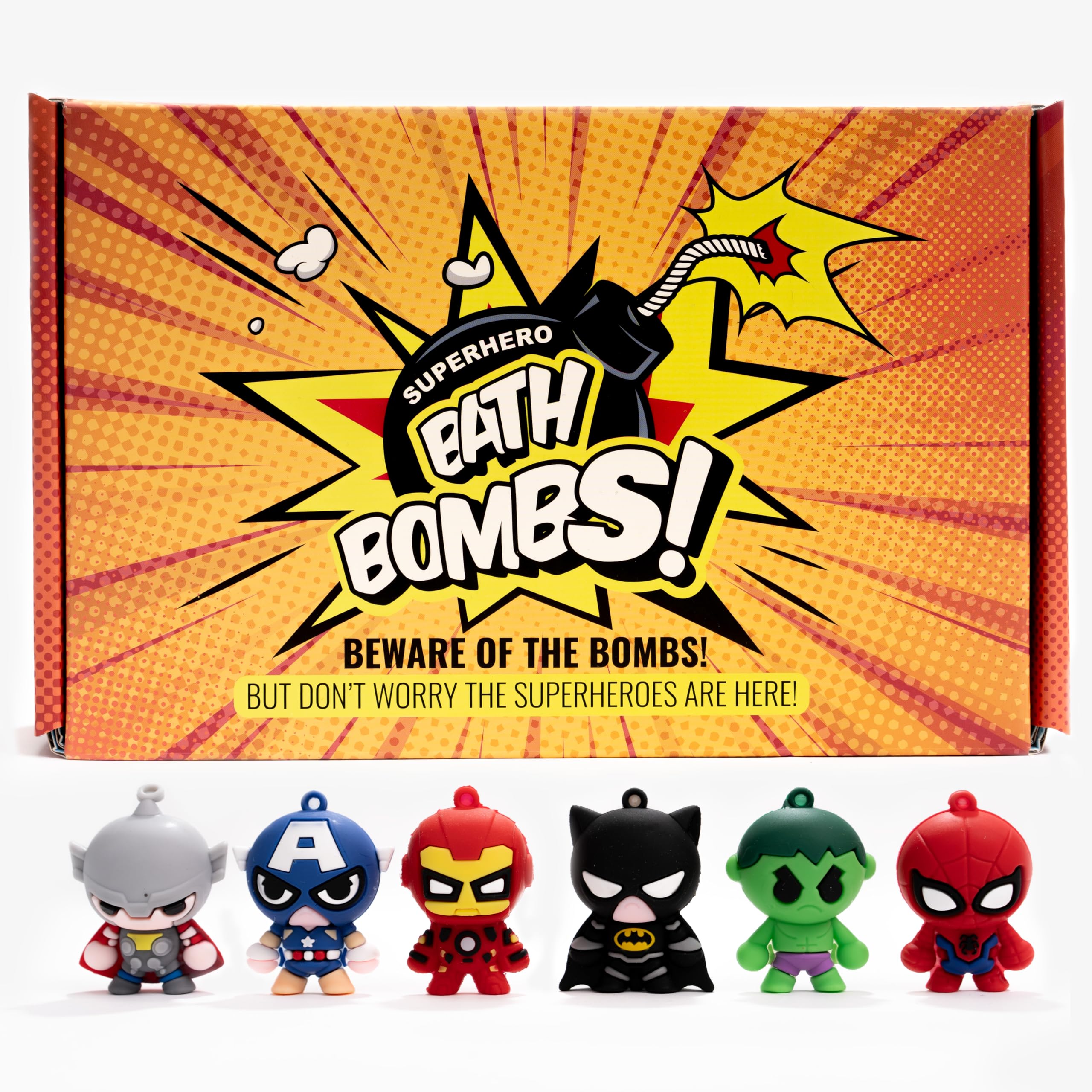Cosmetics Stories superhero bath bomb with colorful swirls for playful baths.