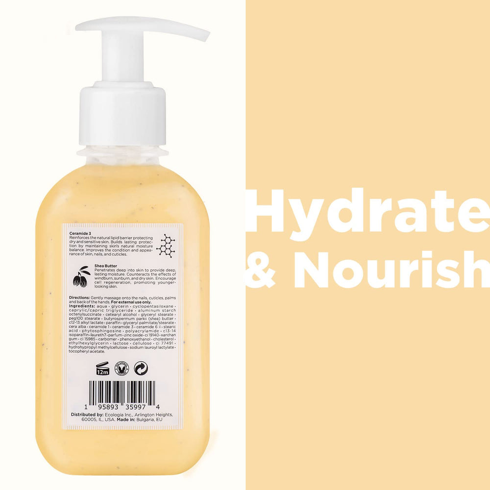 Cosmétiques Créatifs hand cream texture close-up shows a silky, fast-absorbing formula.