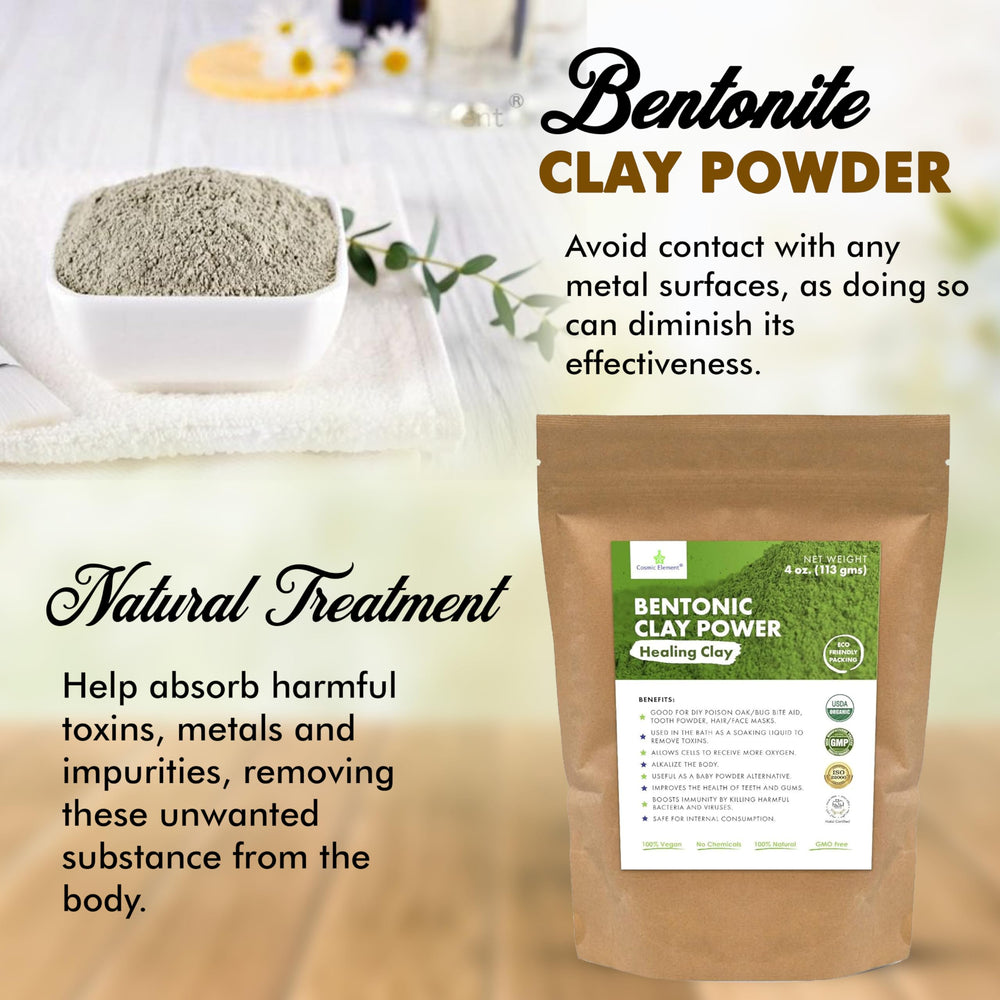 Cosmic Element 4 oz jar of vegan bentonite clay powder.