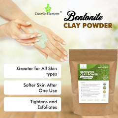 Cosmic Element bentonite clay powder loose form for mixing a skincare paste.