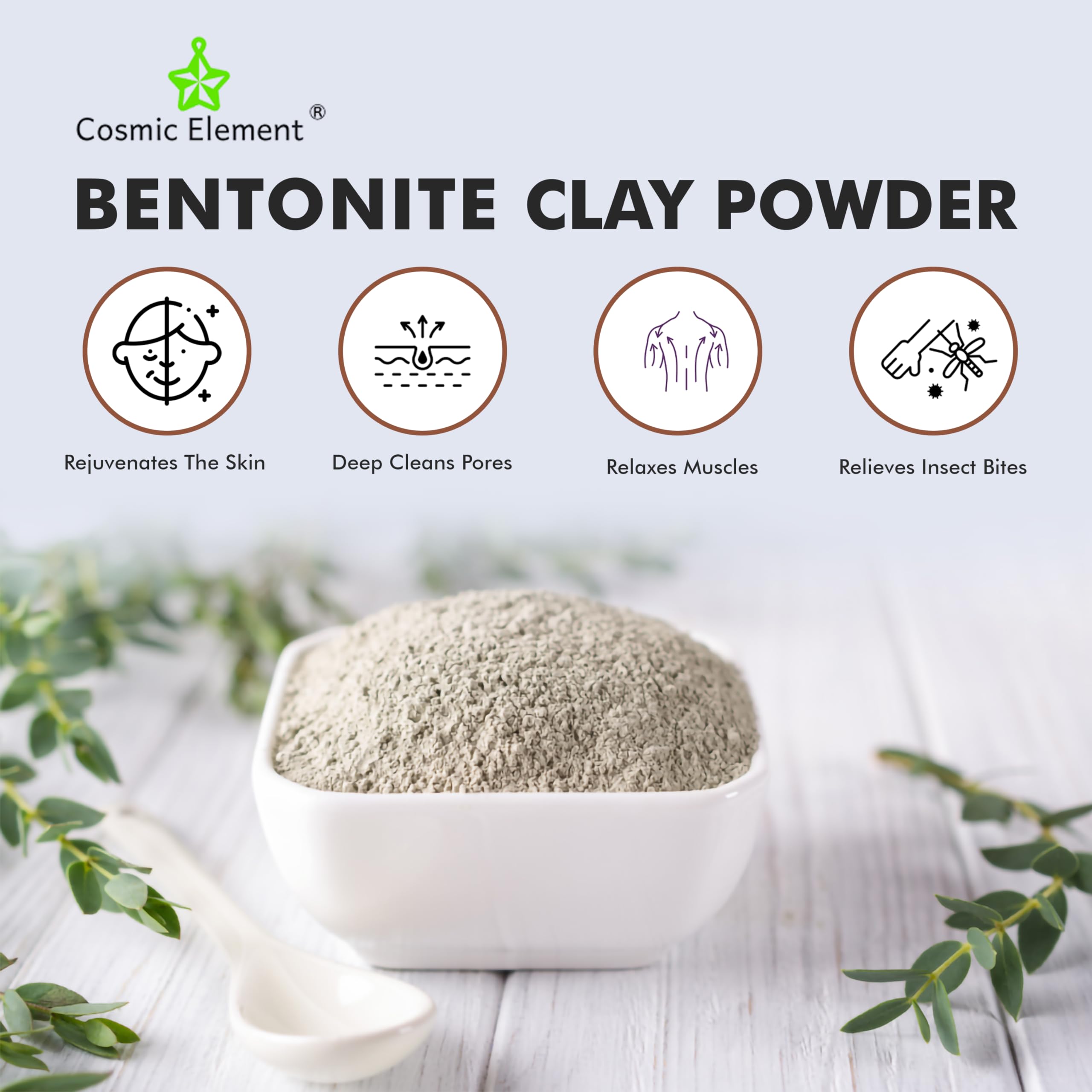 Cosmic Element clay face mask application on skin for gentle cleansing.
