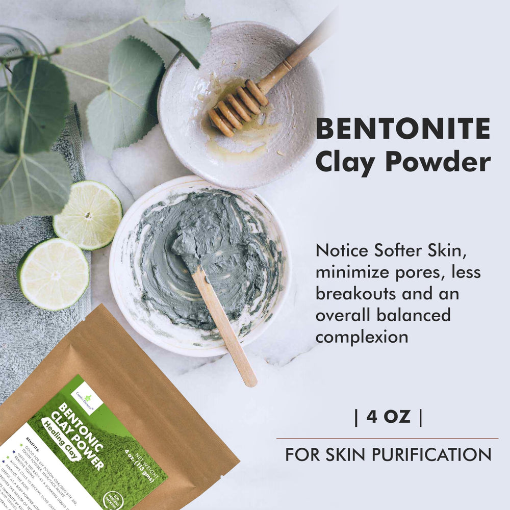 Cosmic Element clay paste drying on skin during treatment.