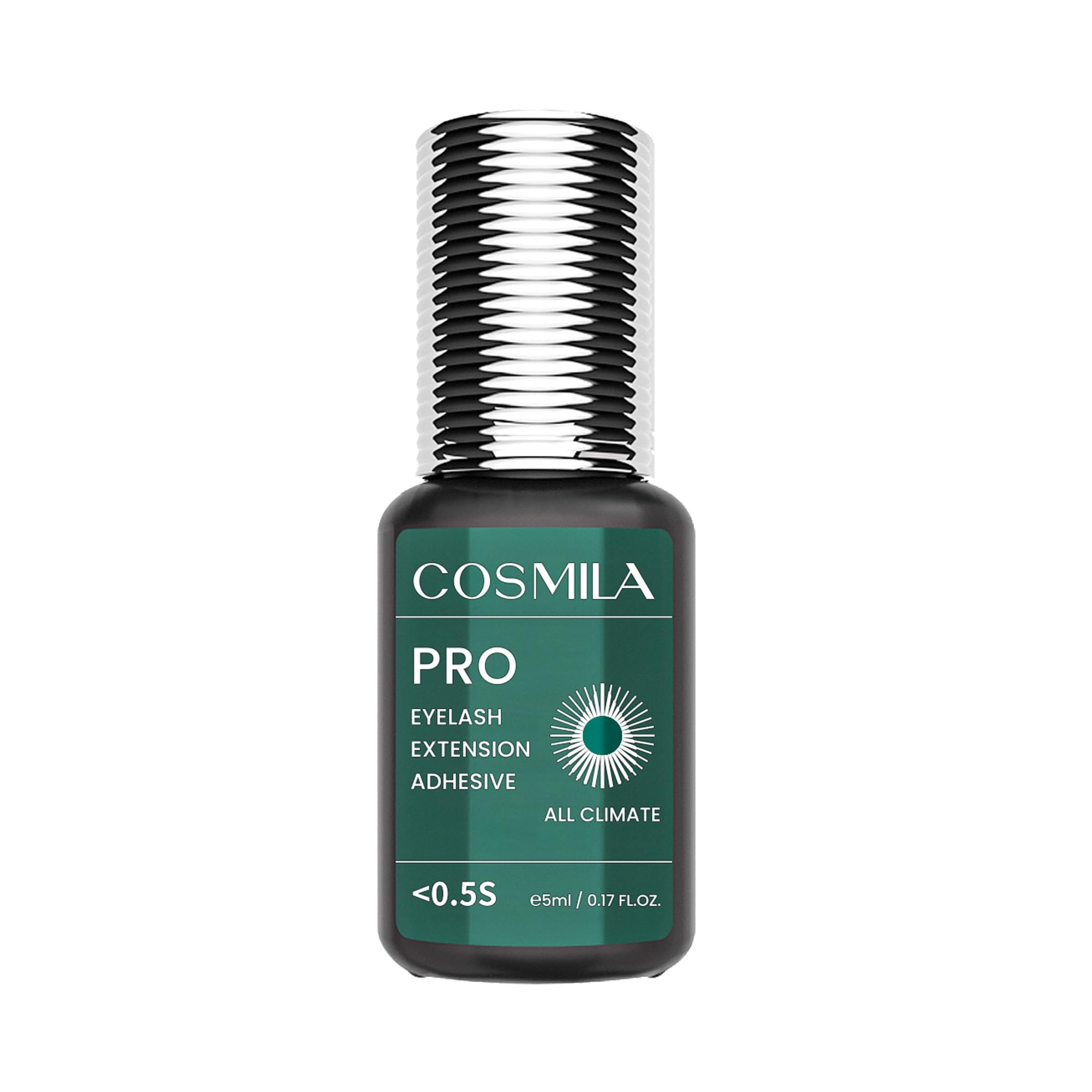 COSMILA Pro eyelash extension glue bottle cap closeup showing secure closure and premium packaging.