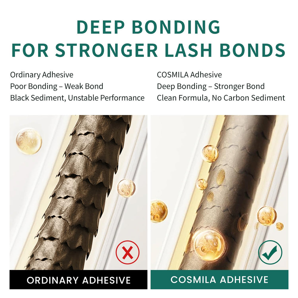 COSMILA Pro eyelash extension glue low fumes formula improves client comfort during application.
