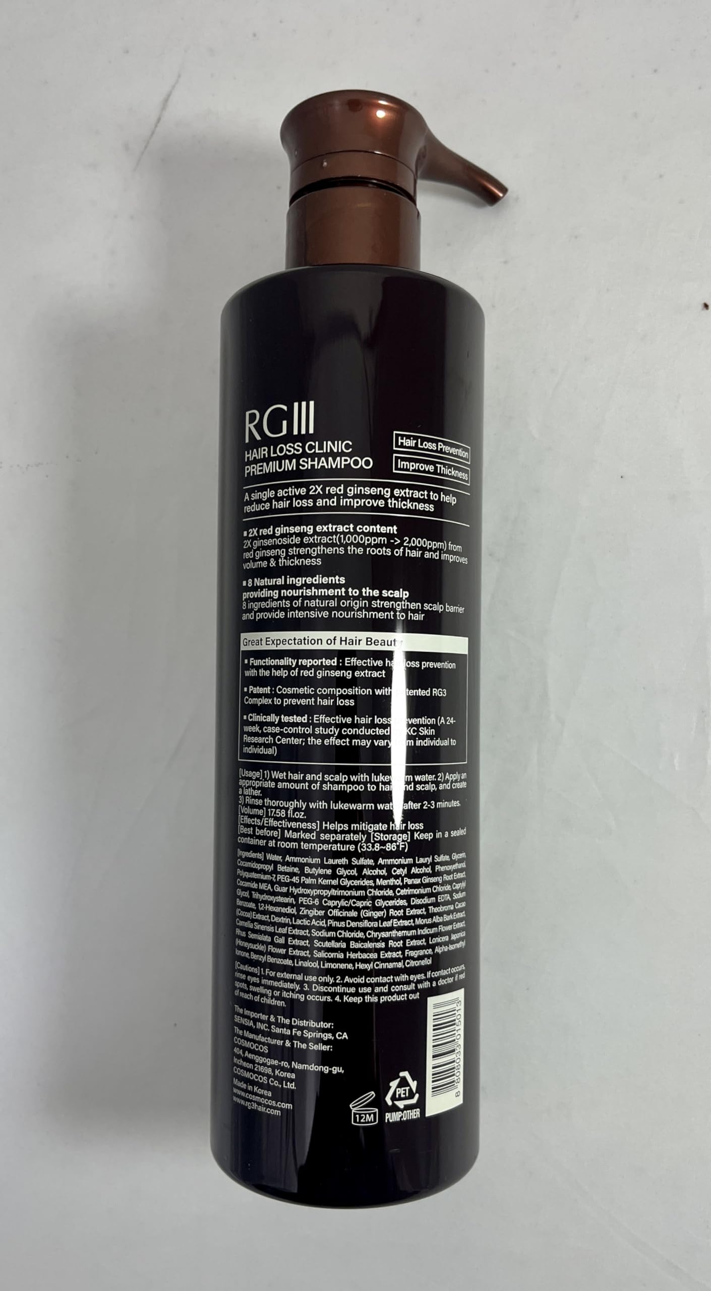 COSMOCOS RG3 bottle with natural ingredients imagery highlighting red ginseng.