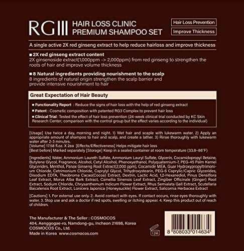 COSMOCOS RG3RGIII shampoo bottle with foam for daily use.