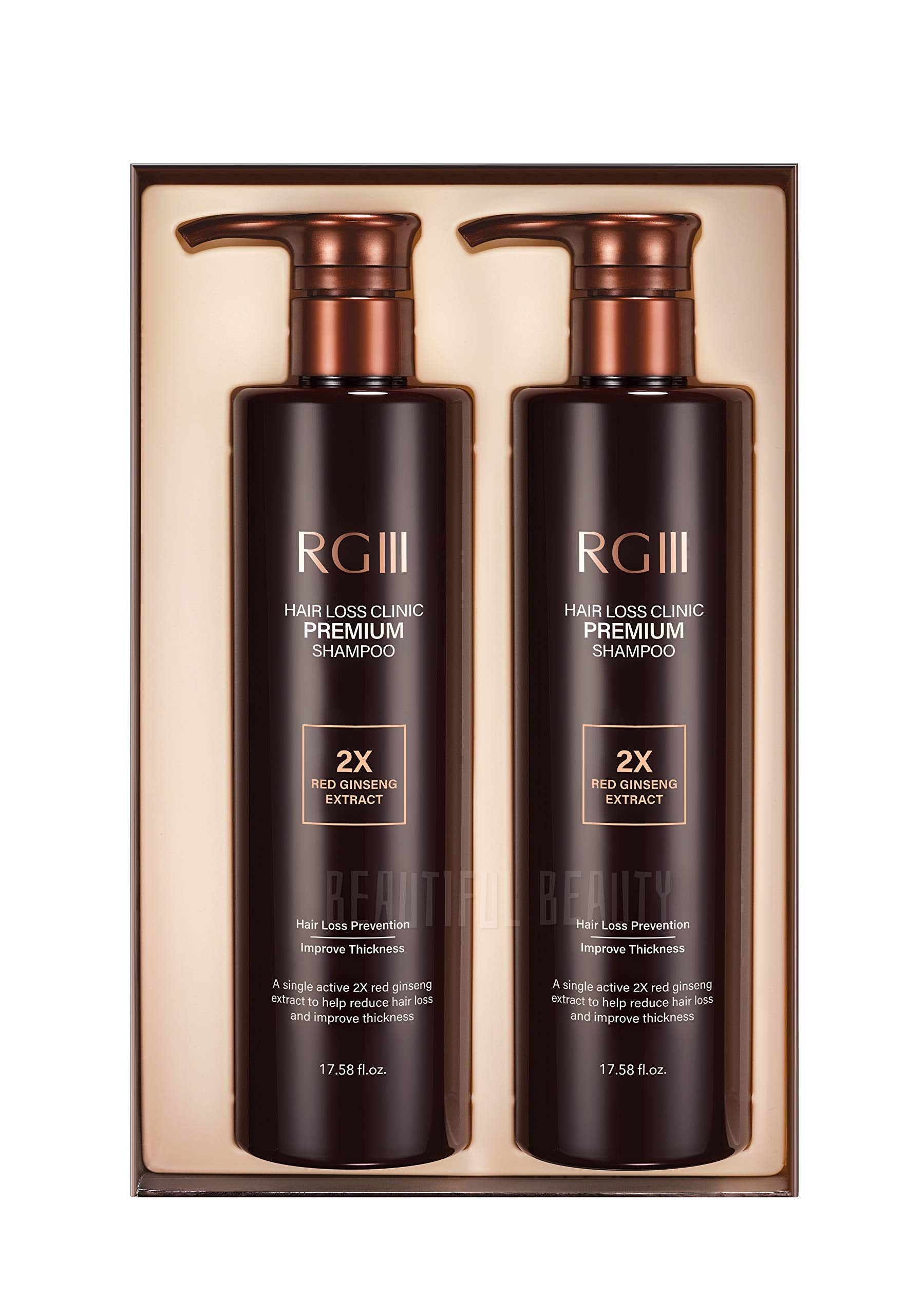 COSMOCOS RG3RGIII premium hair loss clinic shampoo label closeup.