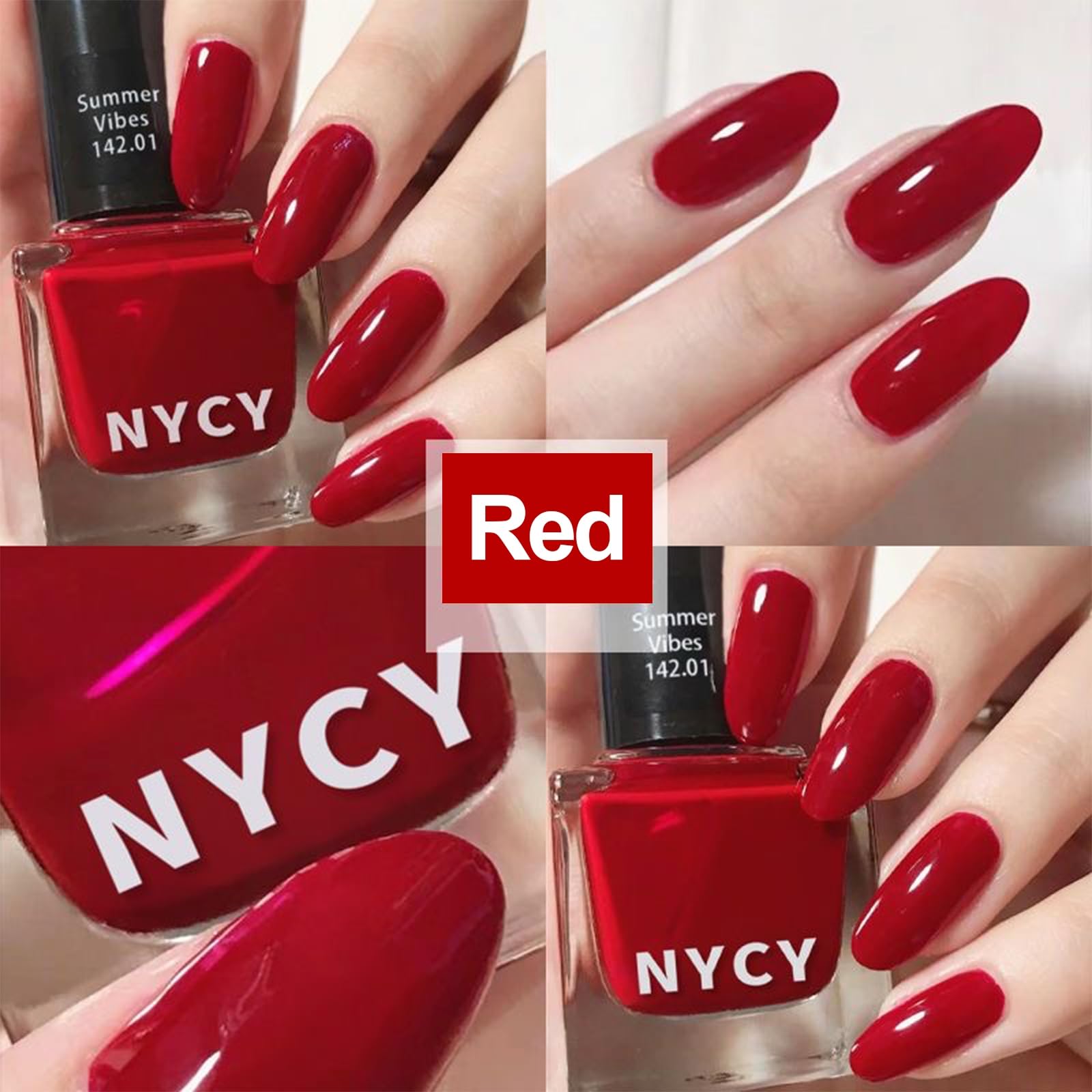 Close-up of COSMOO 13ml red nail polish bottle