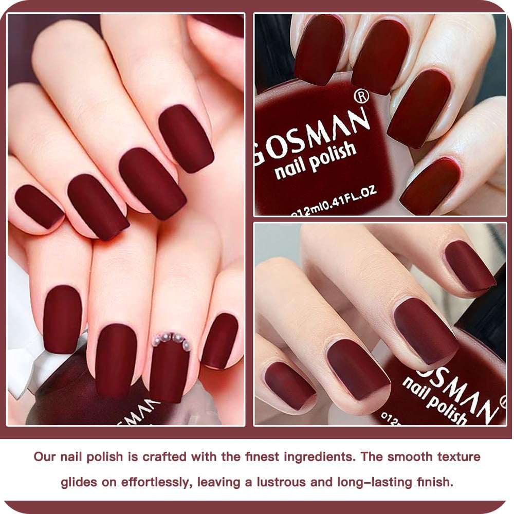 COSMOO Burgundy matte polish brush stroke demonstrates quick-dry application.