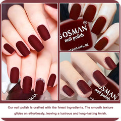 COSMOO Burgundy matte polish brush stroke demonstrates quick-dry application.