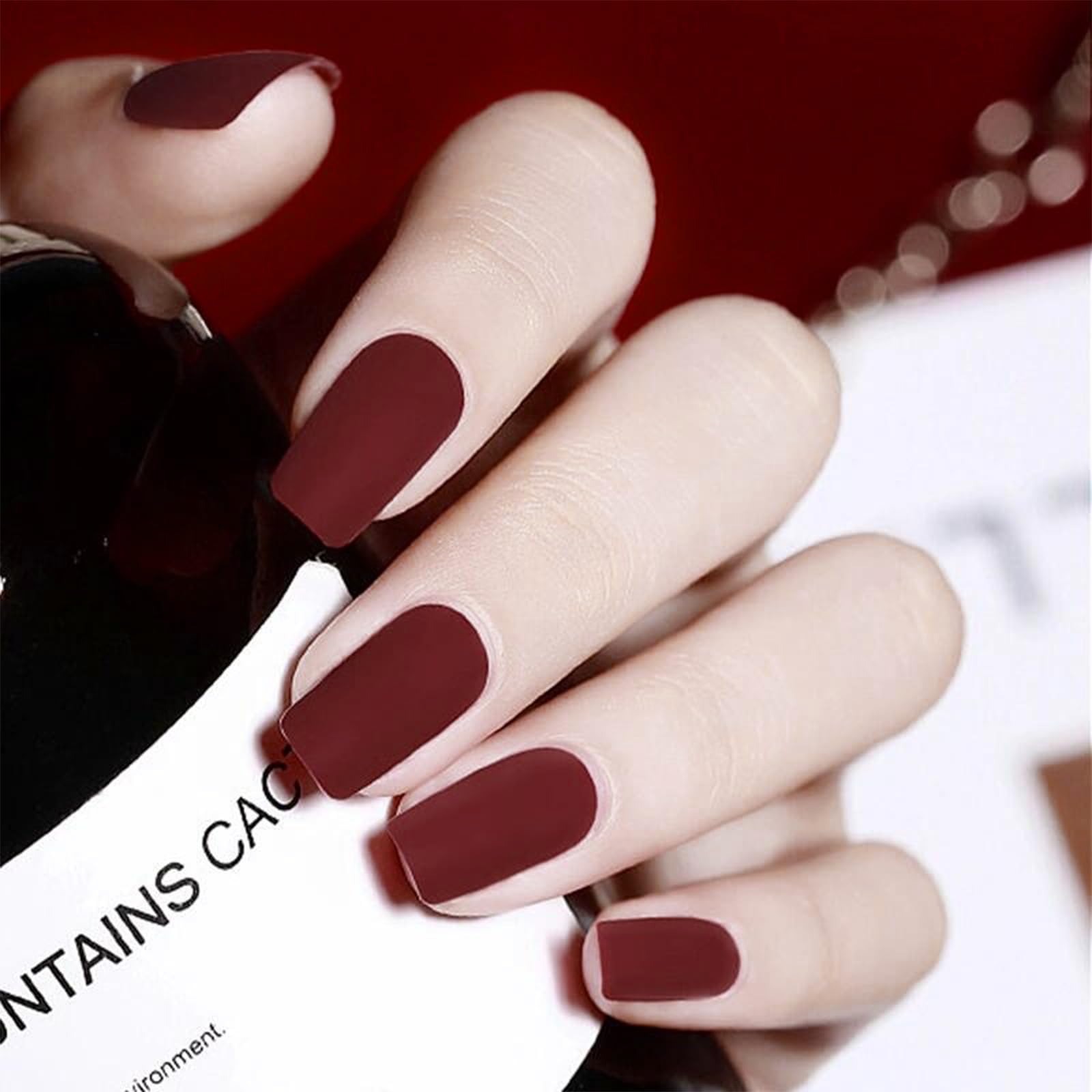COSMOO Burgundy matte polish close-up on finish detail.