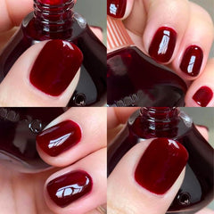 COSMOO Cherry Red Nail Polish wet-look layer demonstrates instant shine after application.