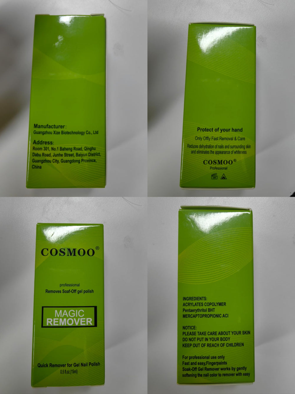 COSMOO Gel Nail Remover bottle cap close-up with 15 ml bottles