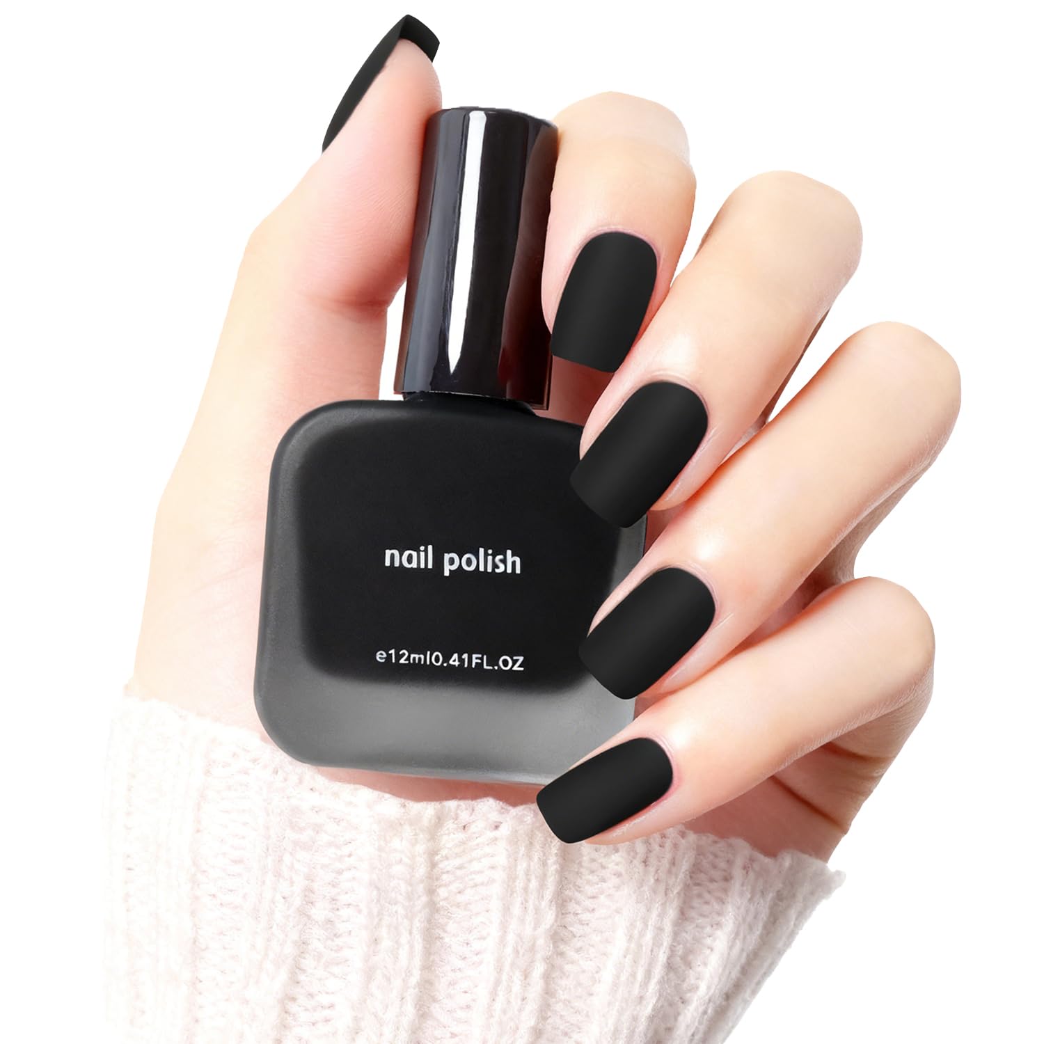 COSMOO matte black nail polish bottle closeup showing sleek finish.