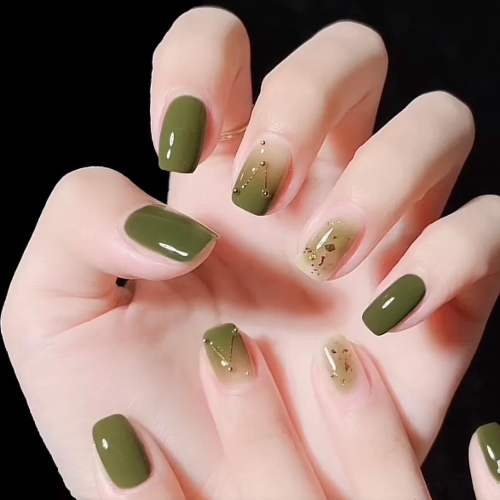 Close-up of glossy olive green finish with quick-dry formula from COSMOO