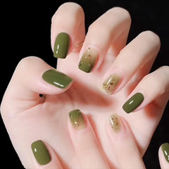 Close-up of glossy olive green finish with quick-dry formula from COSMOO