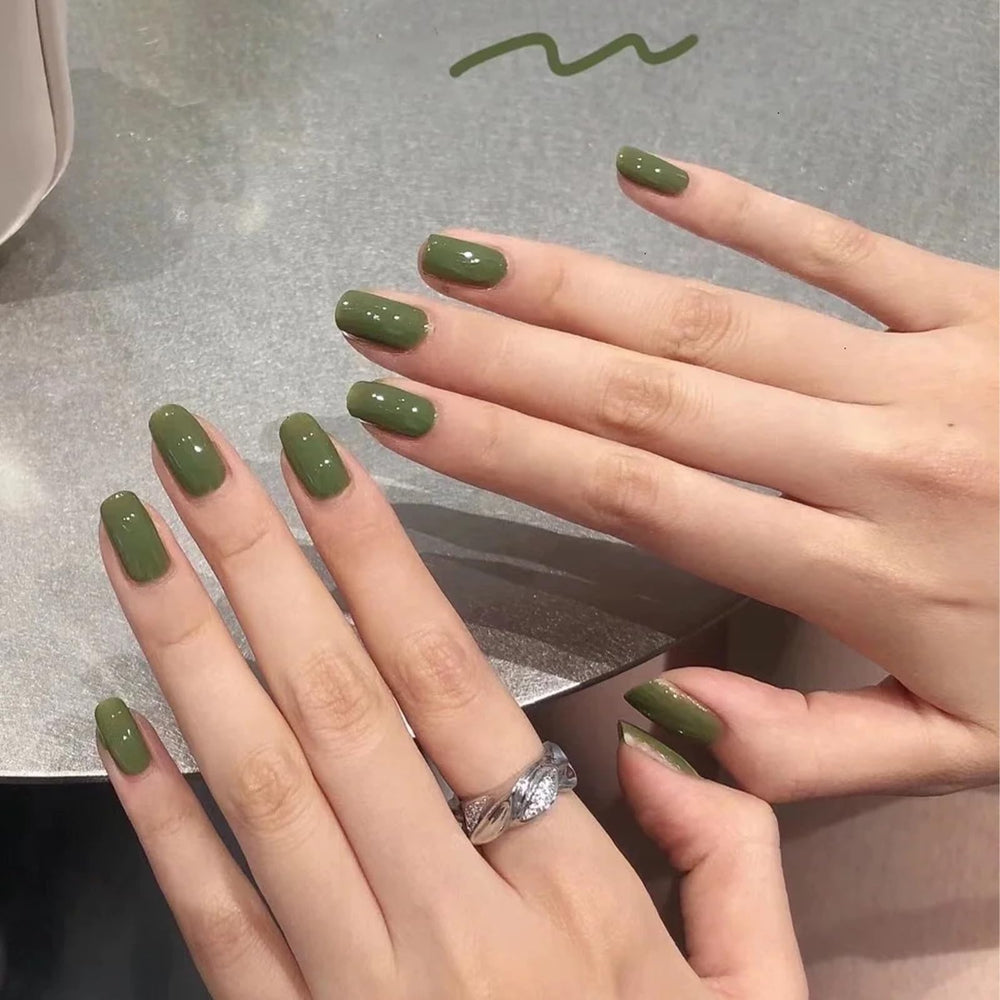 Nail art swatches featuring COSMOO olive green polish
