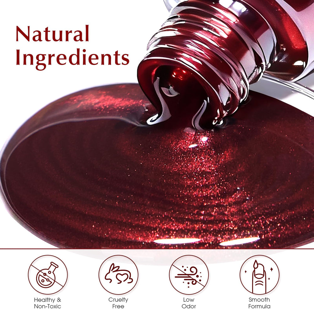 COSMOO wine red nail polish brush stroke reveals smooth, even coverage
