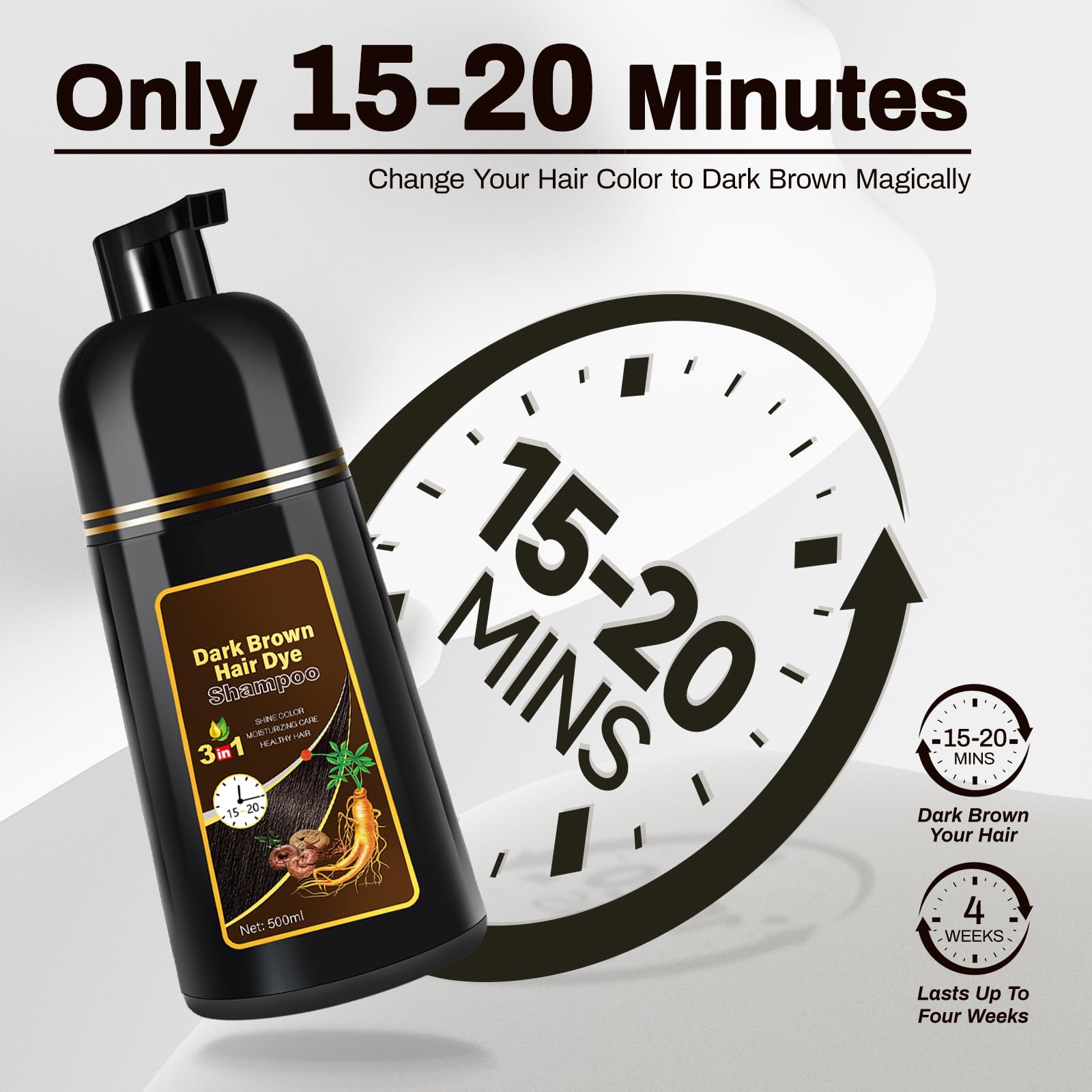 Cosmpro dark brown dye shampoo gray coverage on hair strands for natural color