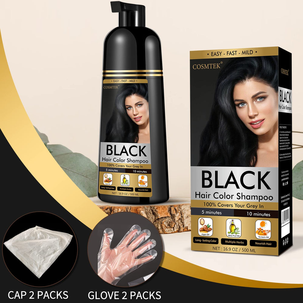 COSMTEK Black Dye Shampoo with 5–10 minute processing for deeper color.